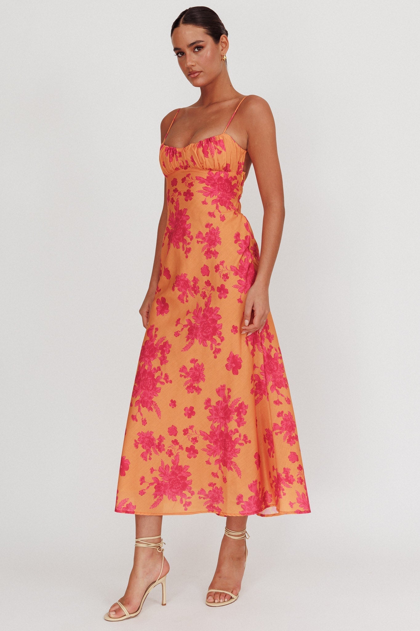 Nerida Low Back Twist Floral Maxi Dress Orange