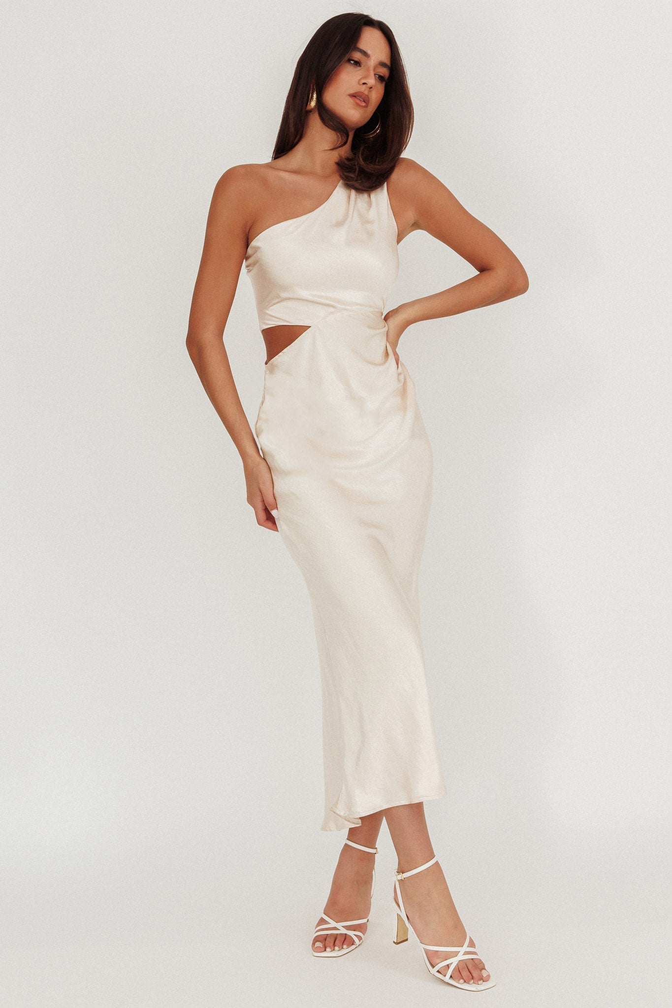 Always Golden One-Shoulder Midi Dress Champagne