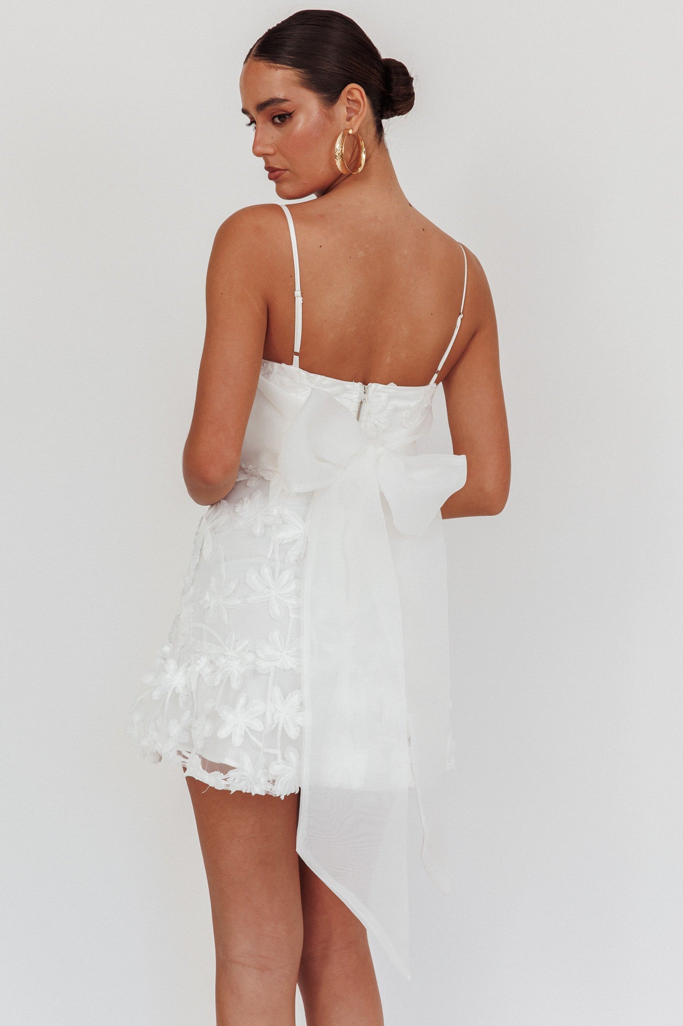 Dori Embellished Mini Dress Palm Tree White