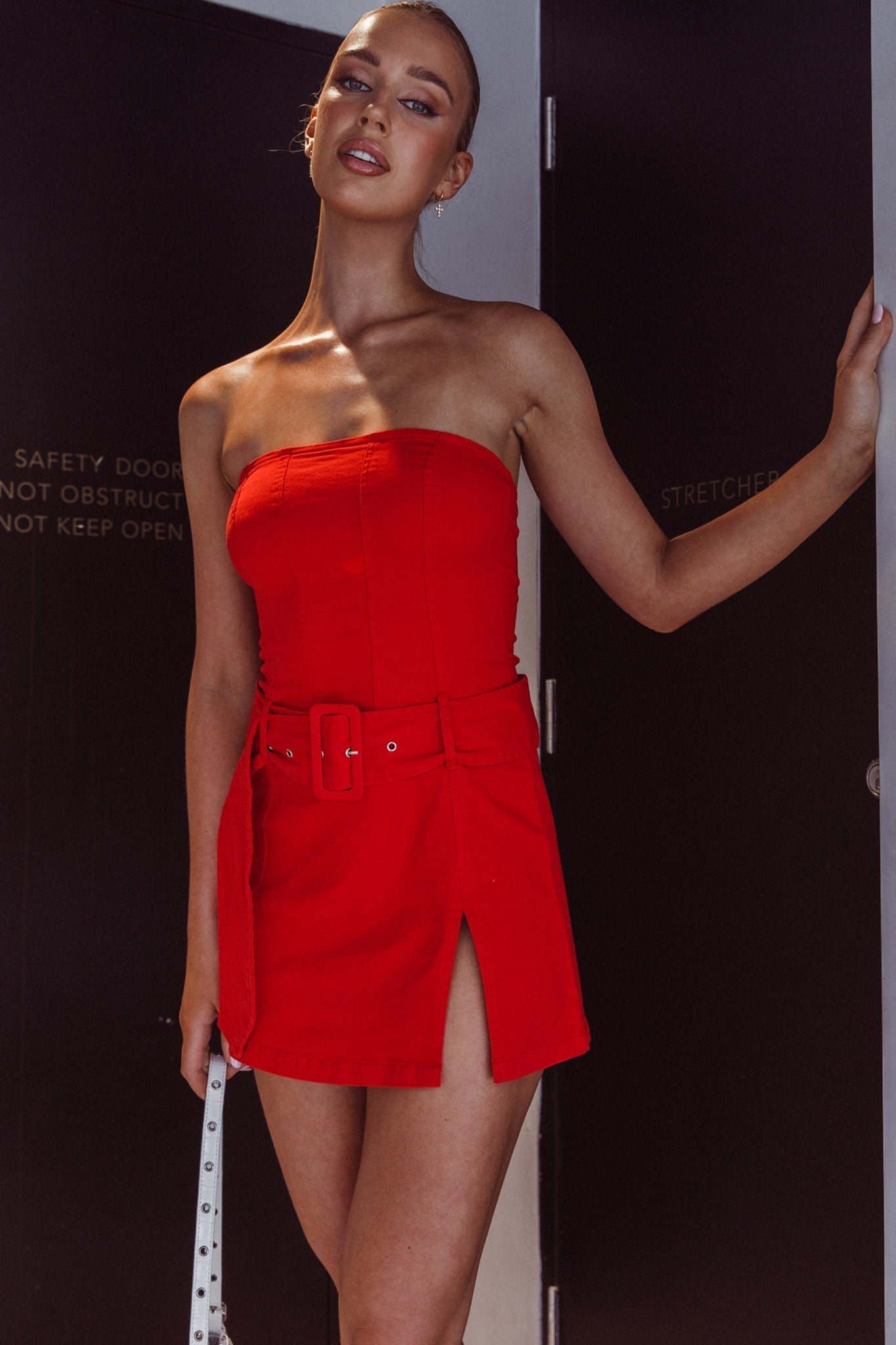 Thrill Seeker Belted Mini Dress Red